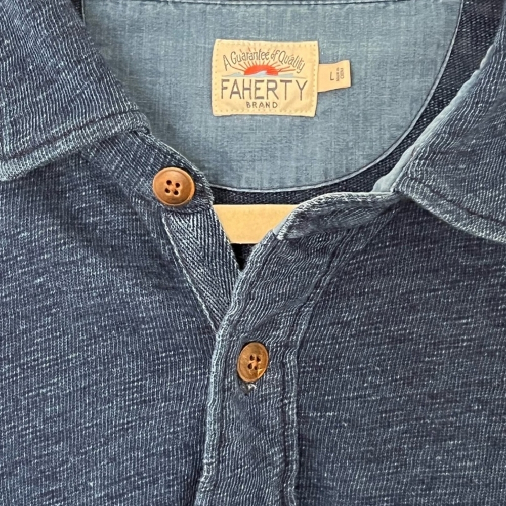 Faherty Indigo Dyed Long Sleeve Polo